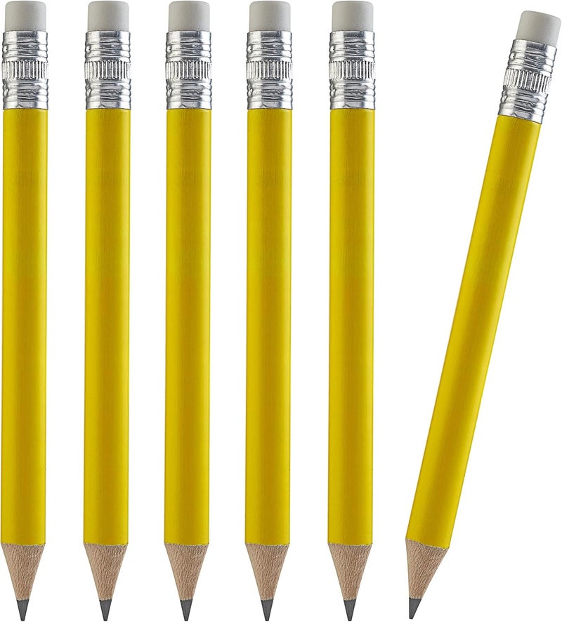 100pcs Golf Pencils, 4 Inch Mini Pencils Half Pencils with Eraser Sharpened Wood Mini Round Pencils for Schools Wedding Toddlers Home Corporate Multiple Colours (Neon Yellow)